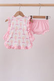 Pink bow castle ruffle bloomer set