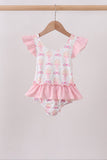 Pink bow castle ruffle one-piece swimsuit