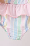 Rainbow stripe butterfly smocked ruffle 2pc swimsuit