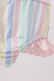 Rainbow stripe butterfly smocked ruffle one-piece swimsuit