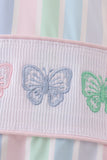 Rainbow stripe butterfly smocked ruffle one-piece swimsuit