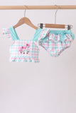 Green plaid horse applique 2pc swimsuit