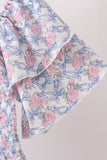 Blue Floral Smocked Women Dress