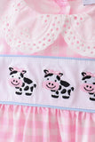 Pink Cow Plaid Embroidered Bloomer Set