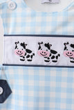 Blue Cow Plaid Embroidered Jon Jon