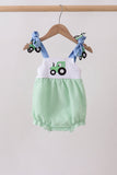 Green Tractor Applique Seersucker Bubble