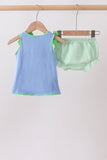 Blue Tractor Applique Seersucker Bloomer Set
