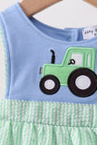 Blue Tractor Applique Seersucker Bubble
