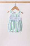 Green Stripe Smocked Bow Seersucker Bubble