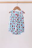 Blue Strawberry Embroidered Ruffle Bow Bubble