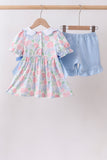 Blue Hydrangea Smocked Pearl Set
