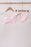Pink Plaid Bow UPF Swim Set