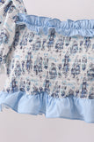 Blue Beach Smocked UPF Women Swim Set