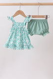 Sage Floral Smocked Bloomer Set