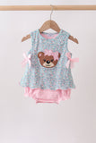 Green Bear Floral Applique Bubble