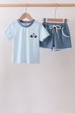 Blue Police Car Stripe Embroidered Set