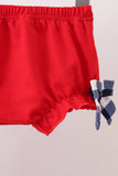 Navy Apple Smocked Gingham Bloomer Set