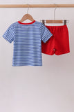 Blue Stripe Schoolhouse Appliqué Set