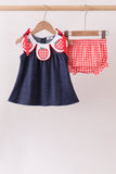 Navy Apple Applique Denim Bloomer Set