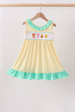 Mustard Honey Bear Embroidered Dress