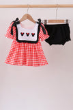 Red Character Plaid Embroidered Bloomer Set