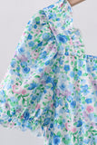 Blue Floral Tiered Women Dress
