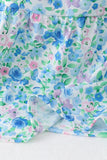 Blue Floral Tiered Women Dress
