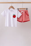 Red Stripe Apple Embroidered Set
