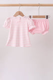Pink Stripe Apple Book Applique Bubble