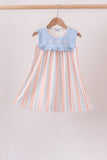 Seashell Stripe Embroidered Dress