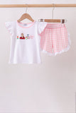 Pink Pencil ABC embroidery gingham ruffle shorts set