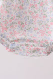 Blue Floral Print Ruffle Bubble