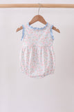 Blue Floral Print Ruffle Bubble