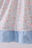 Blue Floral Print Ruffle Dress