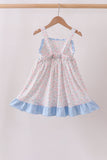 Blue Floral Print Ruffle Dress
