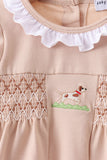 Khaki Puppy Smocked Bloomer Set