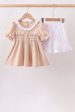 Khaki Puppy Smocked Ruffle Shorts Set