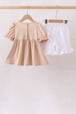Khaki Puppy Smocked Ruffle Shorts Set