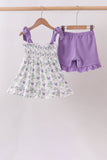 Purple Butterfly Applique Shorts Set