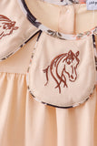 Khaki horse embroidery ruffle shorts set