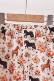 Khaki horse embroidery ruffle shorts set