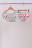 Pink Floral Smocked Swimsuit