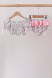 Pink Floral Smocked Swimsuit