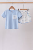 Blue Shark Print Shorts Set