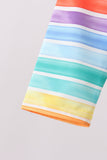 Rainbow Stripe Bow Ruffle Rashguard Set