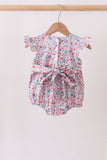 Blue Floral Smocked Ruffle Bubble