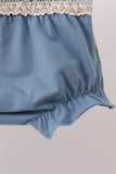 Blue Floral Smocked Ruffle Bloomer Set
