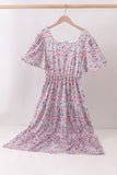 Blue Floral Print Mom Dress