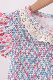 Blue Floral Smocked Ruffle Dress