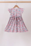 Blue Floral Smocked Ruffle Dress